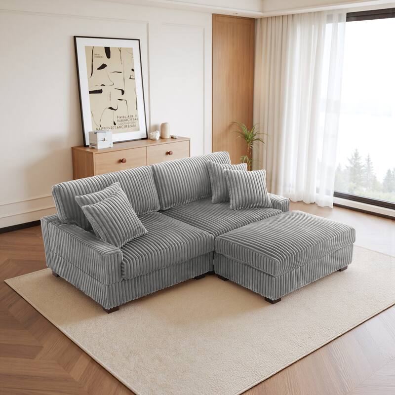 Modular Armchair and Ottoman Set with Adjustable Headrest, Flannel Upholstery