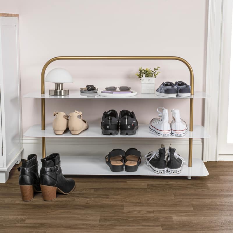 happimess Minimialist 24.5" 9-Pair 3-Tier Iron Thin Flat Plate Shoe Rack