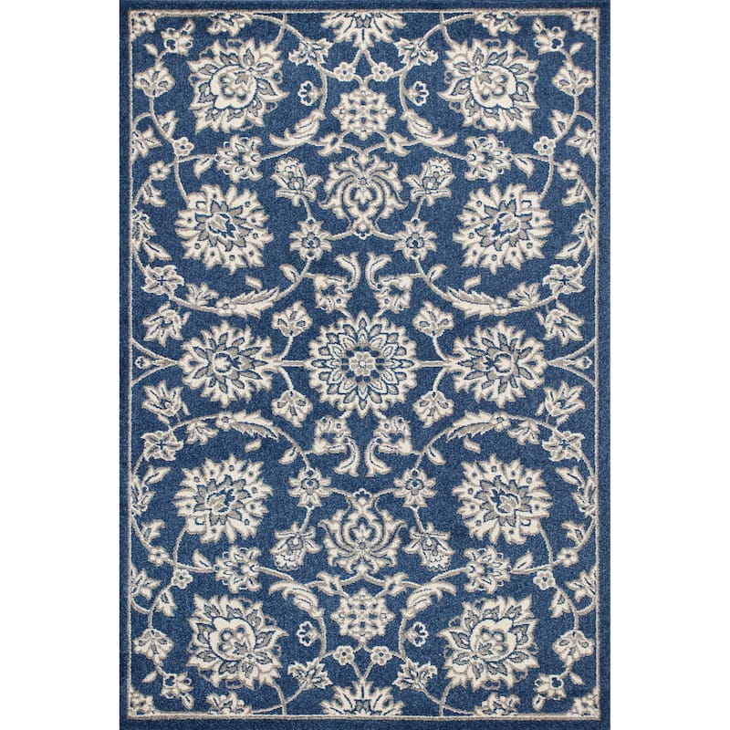 Domani Lesedi Traditional Floral Outdoor Area Rug - 6'7" x 9'6" - Navy Blue