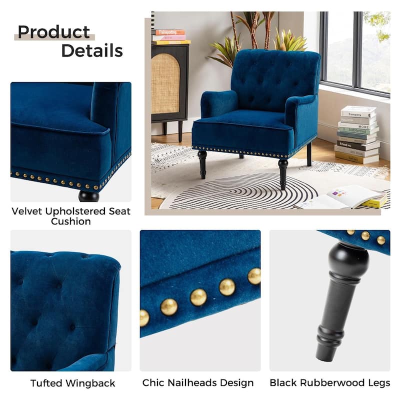 Geltrude Transitional Upholstered Button Tufted Club Chair with turned wooden Legs by HULALA HOME