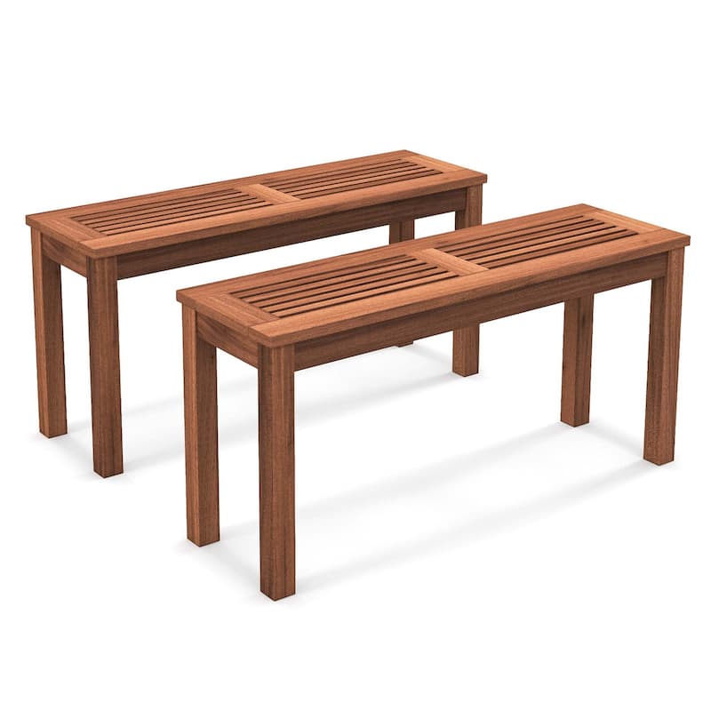 Outdoor Backyard Patio Backless Dining Bench Solid Wood Garden - 2 PCS