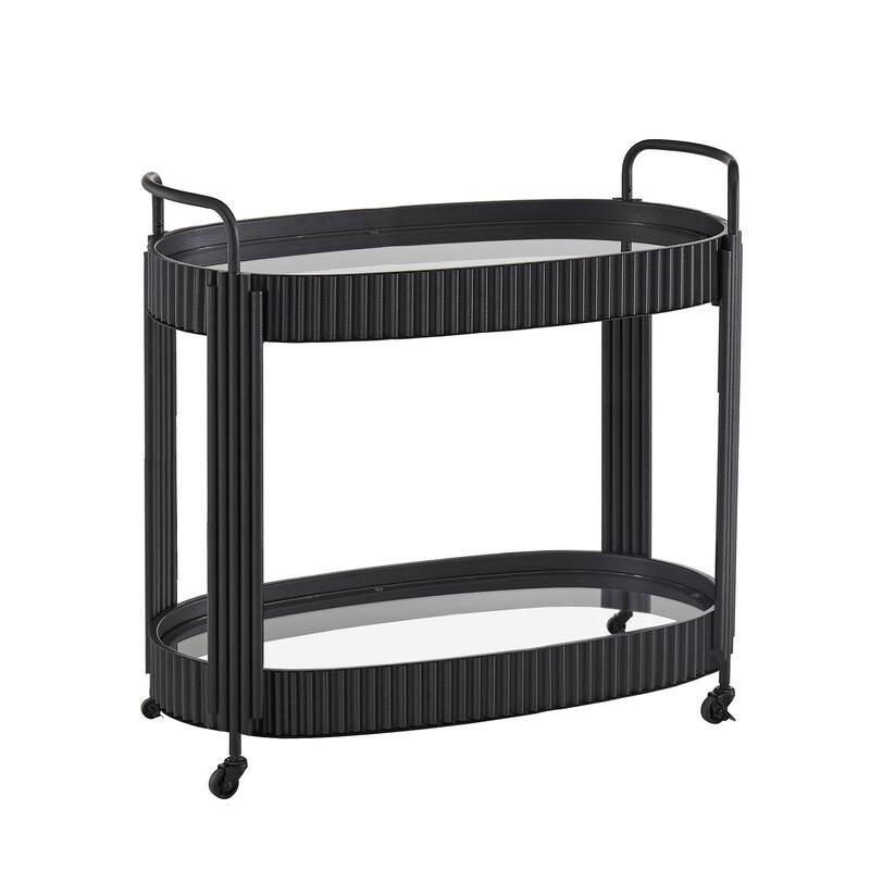 Anaconda Black Finish Metal Oval Bar Cart with Clear Tempered Glass by iNSPIRE Q Modern