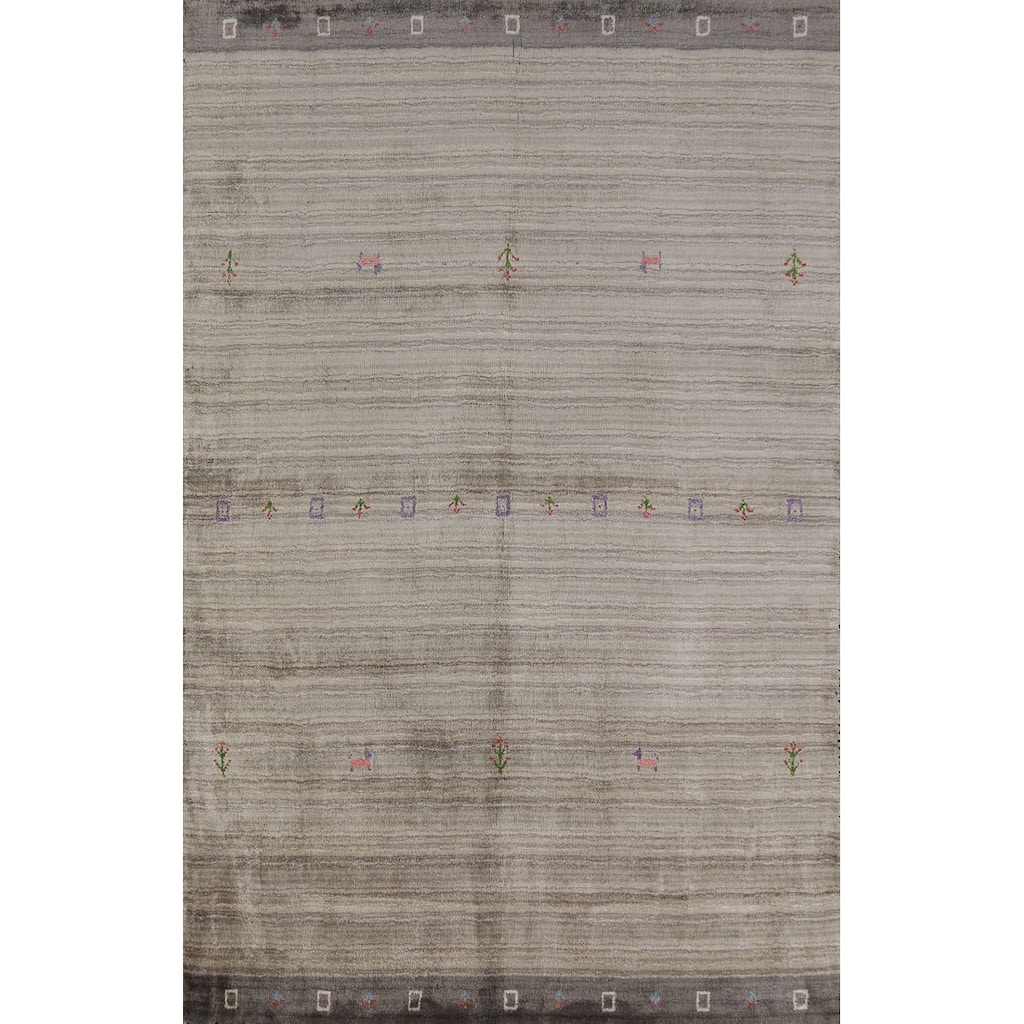 Hand Knotted Oriental 100% Wool Carpet Tribal Animal Pictorial Green Gabbeh Area Rug - 5' 11'' X 4' 1''