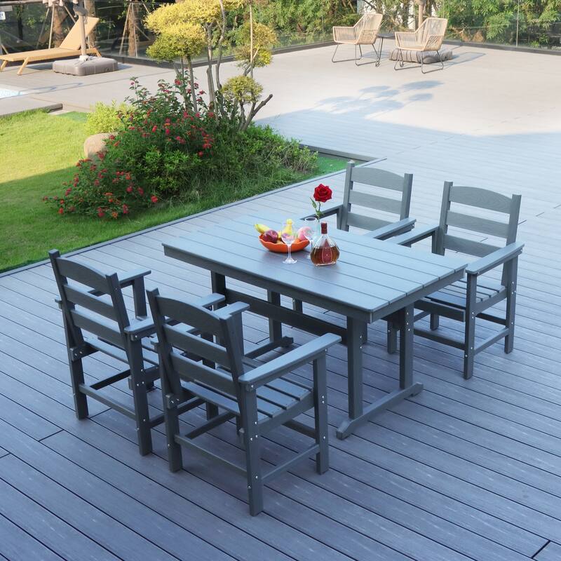 5-Piece HDPE Patio Dining Table Set, Outdoor Dining Furniture Set with 4 Chairs, Garden Outdoor Dining Table and Chairs