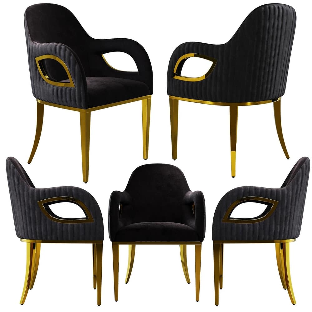 Luxury Black Velvet Accent Armchair with Fox-Eyes Arms