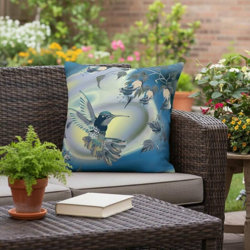 HomeRoots 16" X 16" Blue and Yellow Humming Bird Indoor Outdoor Throw Pillow - 16.00' X '16.00' X '5.00 - Blue/Yellow - 16.00' X '16.00' X '5.00