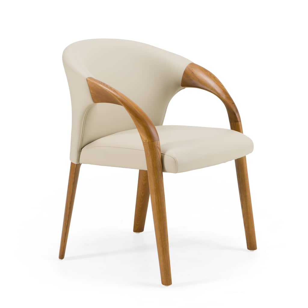 Modrest Wynetta Mid-Century Modern Grey Vegan Leather & Walnut Dining Chair