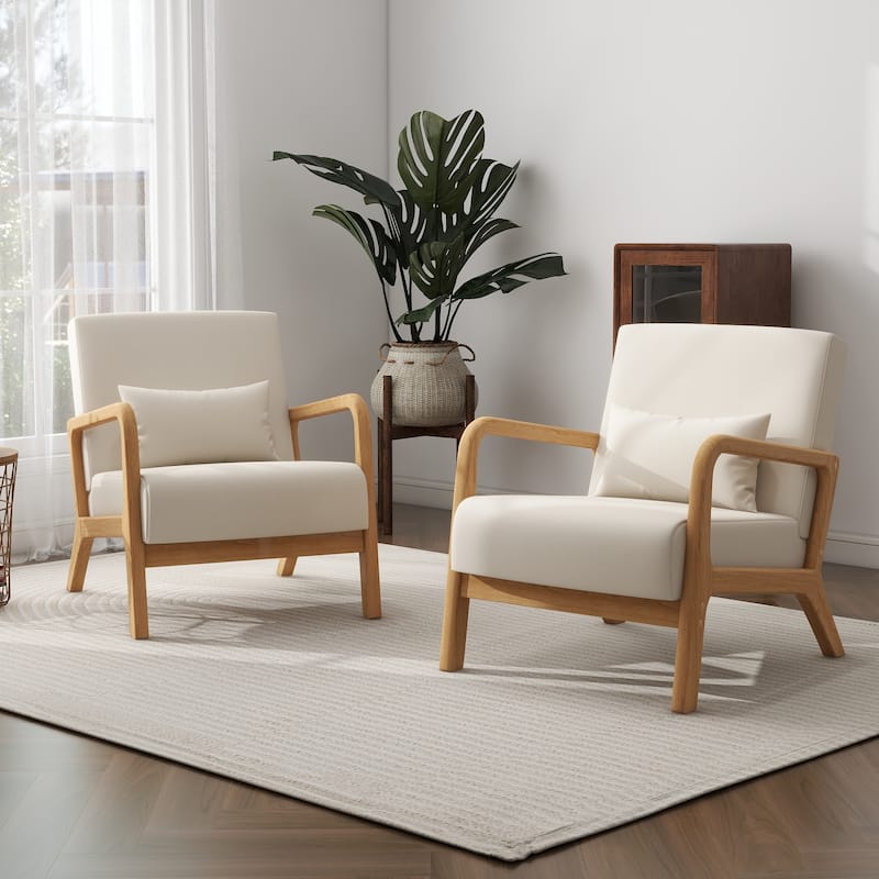 Briston 2 Set Mid Century Modern Wood Accent Chairs with pillow