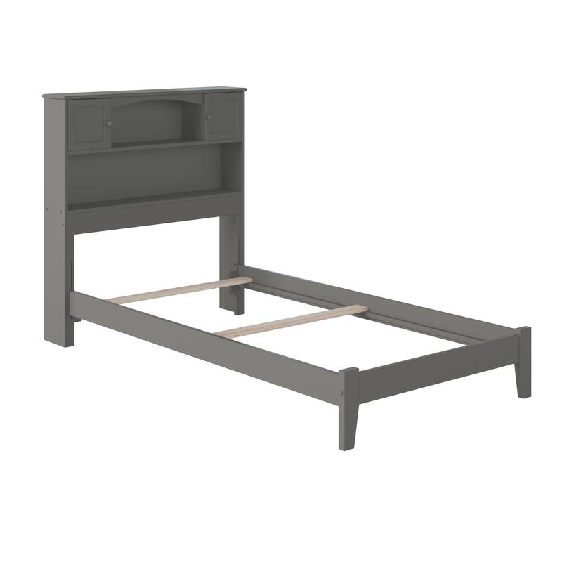 Newport Twin XL Bed with Bookshelf Headboard and USB Charger in Grey - Grey - Twin XL