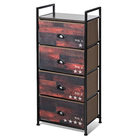 Costway 4 Drawer Fabric Dresser Storage Tower Nightstand Sturdy Steel