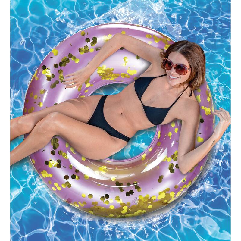 CoTa Global Inflatable Purple Gold Pool Float Tube with Confetti - 36 inches