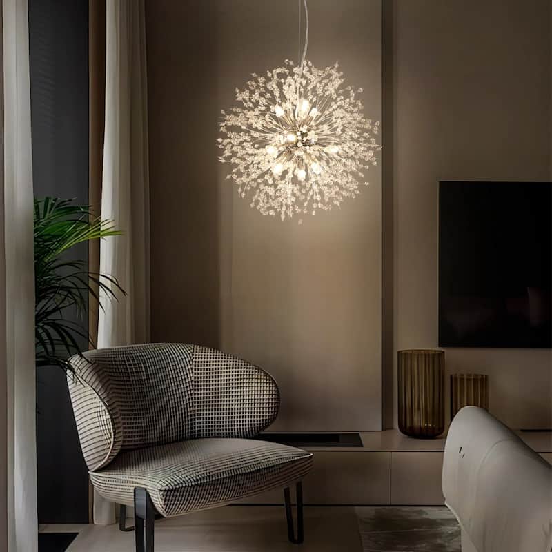 9-Light Modern Glam Crystal Firework Sputnik Ceiling Light Dandelion Starburst Chandelier
