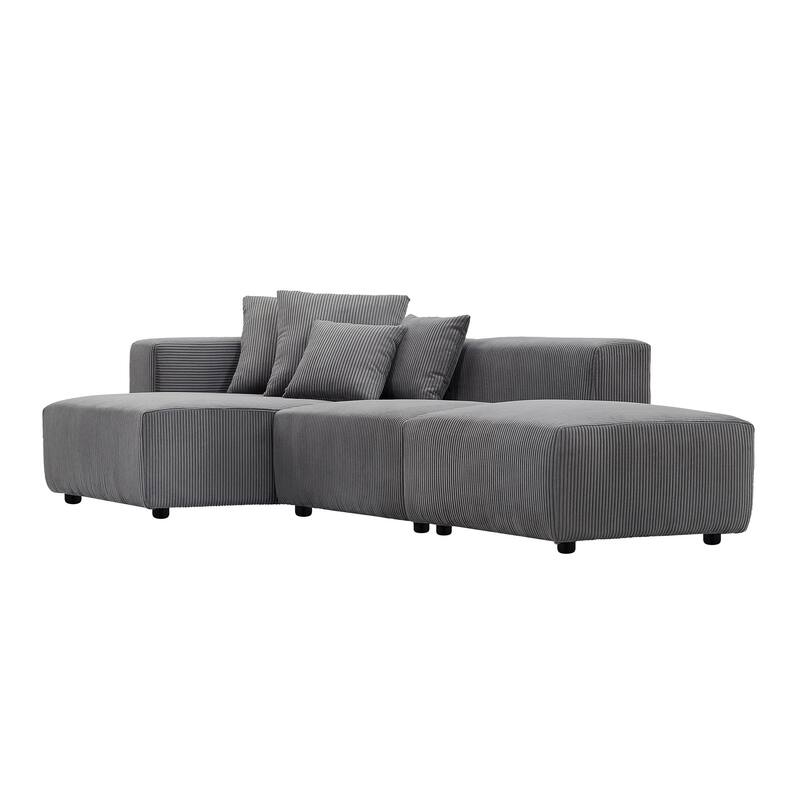 Modular Soft Corduroy Sectional Sofa Set with 4 Pillows, Living Room L-Shape Chaise Sofa Set with Armless Chair and Ottoman