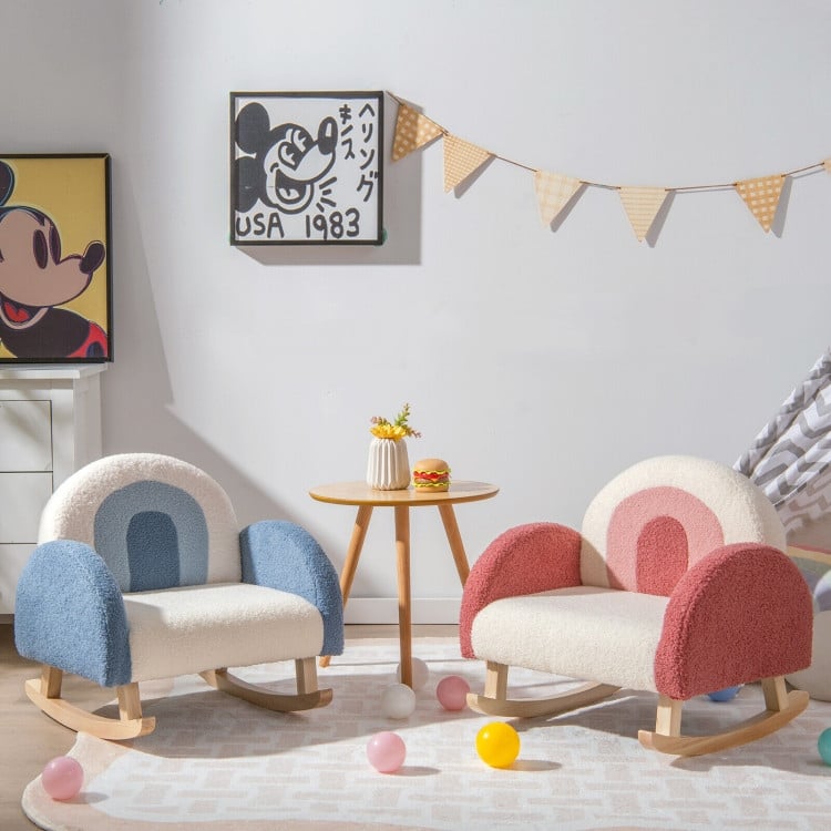 Children's Velvet Rocking Chair with Solid Wood Legs - 20" x 19.5" x 20"(L x W x H)