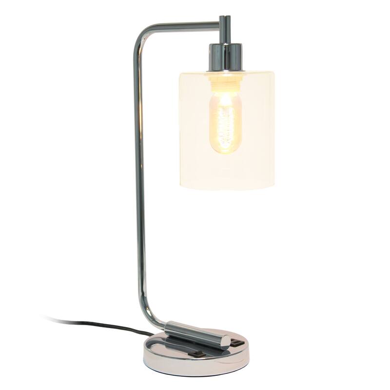 18.8 in. Chrome Finish Table Lamp with Clear Shade, Desk Lamp for Writing and Computer Desks