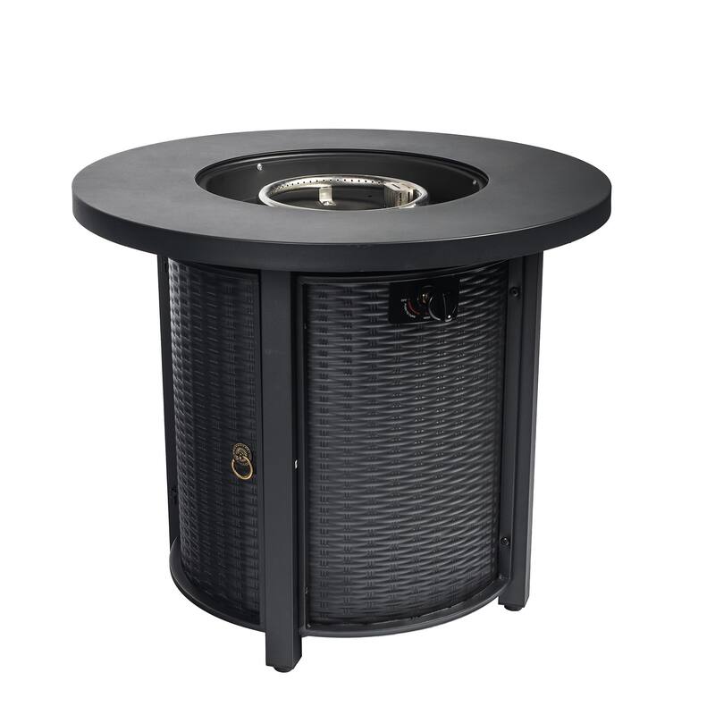 GDFStudio - Phoenix Round Steel Fire Pit Table with Steel Lid and Lava Rocks
