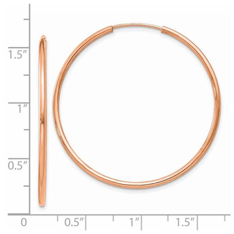 Curata 14k Rose Gold Polished Endless Tube 1.5x38mm Hoop Earrings