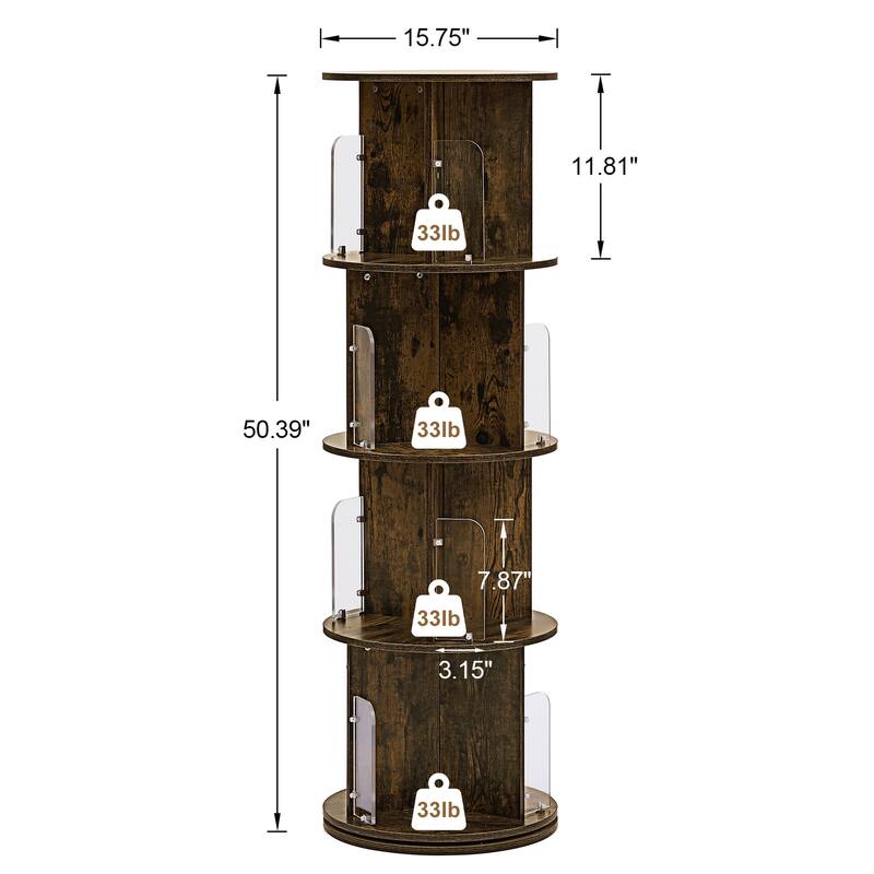 VECELO 5-Tier Rotating Bookcase 7.18" Bookends 50.39" Tall Space-Saving Design for 80-100 Books Bookcase