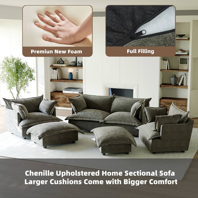6 Piece Oversized Chenille Comfy Cloud Modular Sectional Sofa Set