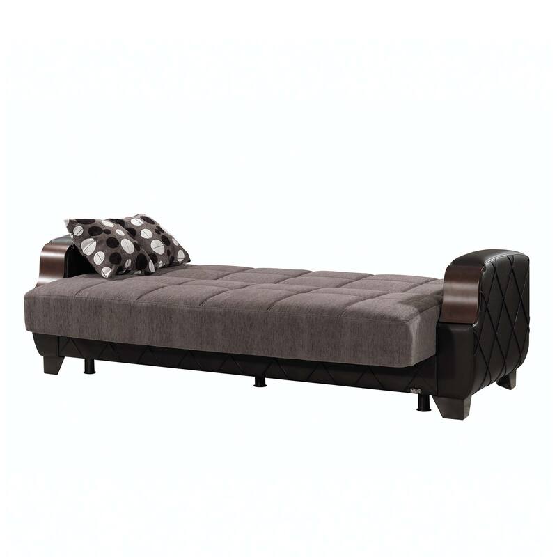 HomeRoots 89" Gray Chenille Convertible Futon Sleeper Sofa And Toss Pillows With Storage