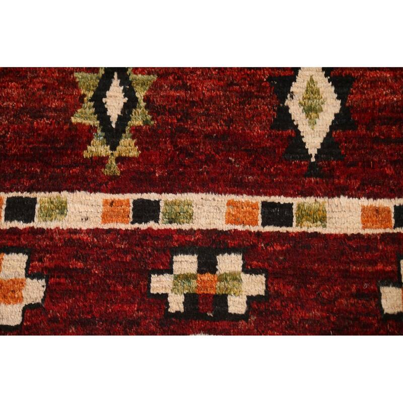 Hand Knotted Oriental 100% Wool Carpet Modern Tribal Red Moroccan Area Rug - 7' 9'' X 5' 8''