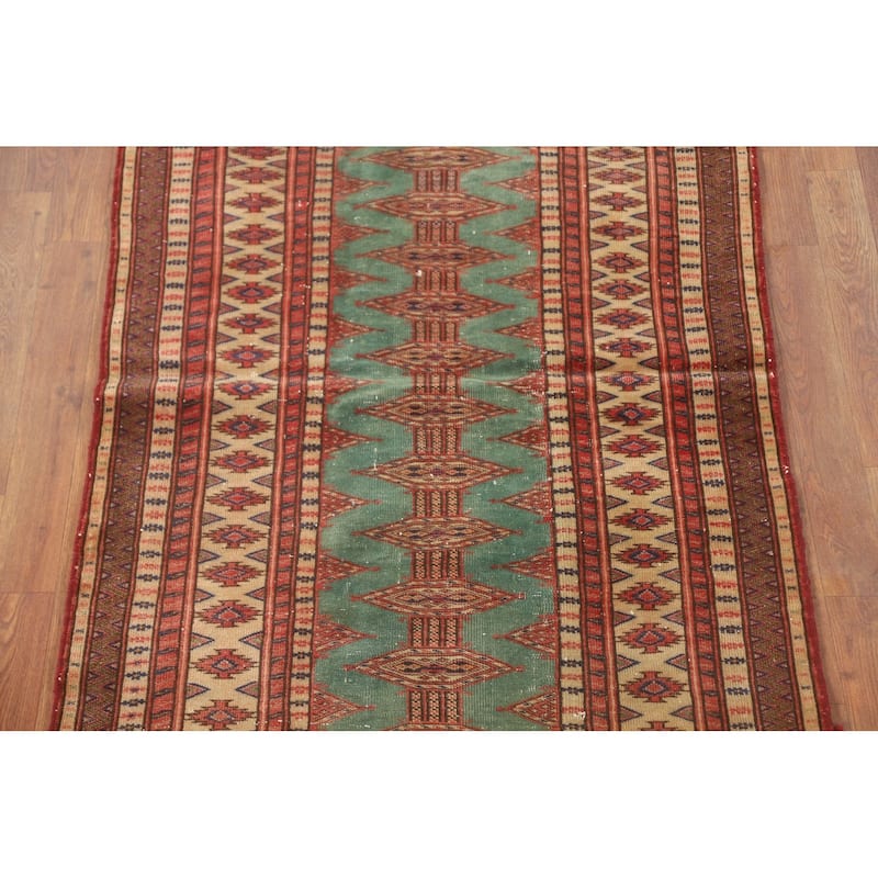 Hand Knotted Oriental 100% Wool Carpet Traditional Geometric Green Bokhara Area Rug - 4' 6'' X 3' 2''