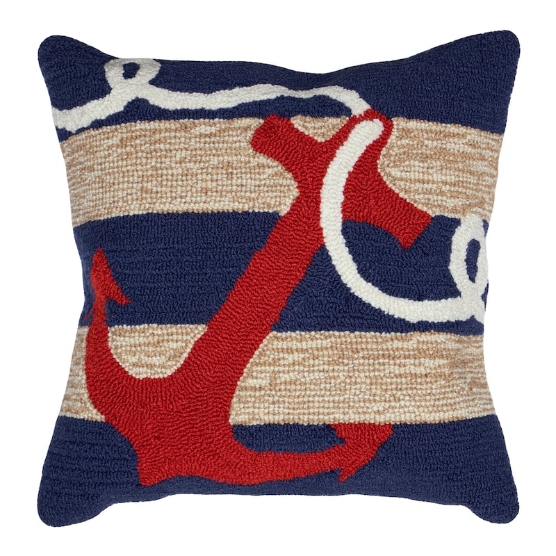 Liora Manne Frontporch Anchor Indoor/Outdoor Pillow Navy 18" Square