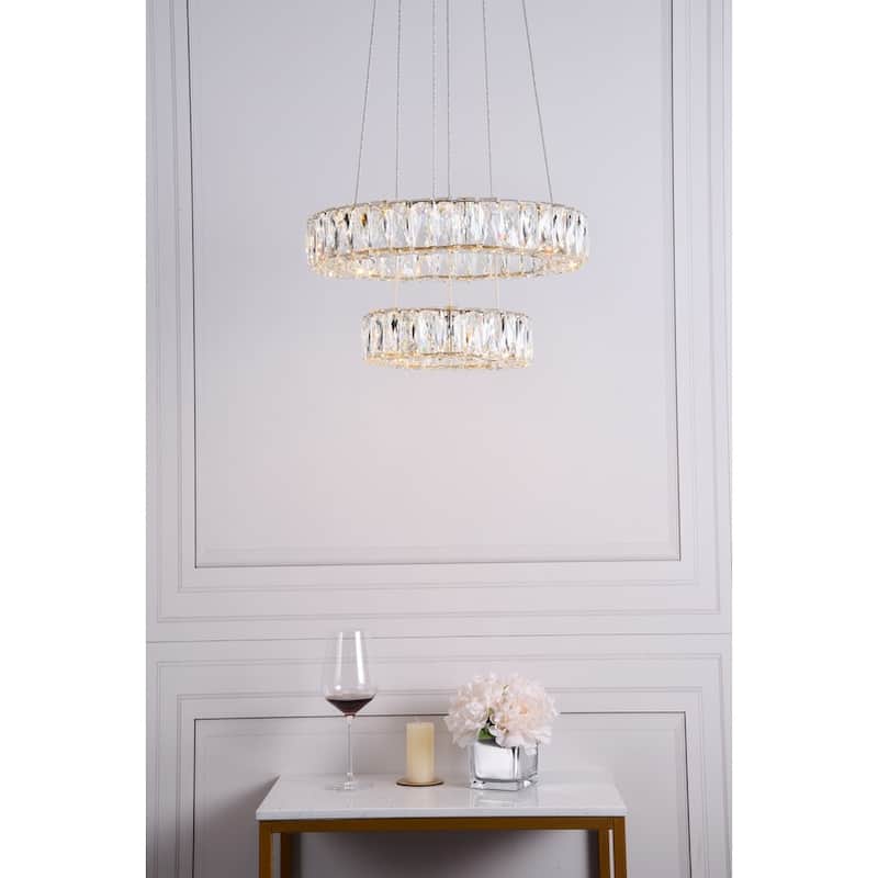 Madelyn Integrated LED chip light gold Pendant Clear Royal Cut Crystal - 17.7"W X 12"H