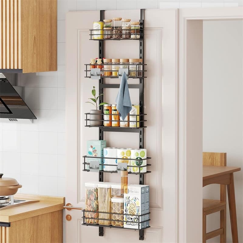 Adjustable 5Tier Over the Door Pantry Organizer12 Inches - 4.92"D x 10.24"W x 4.92"H - Black
