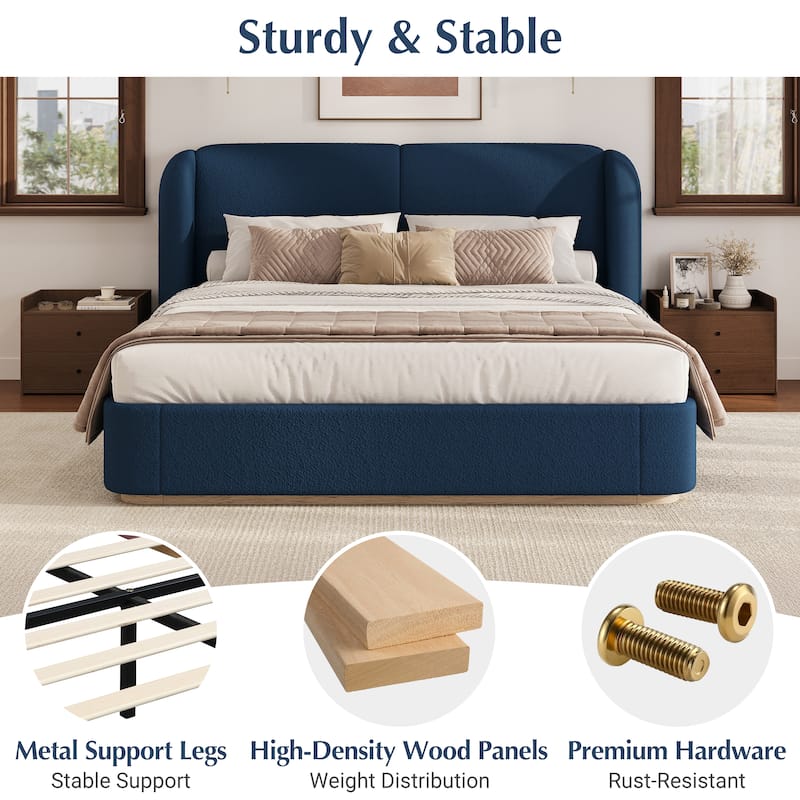 Christopher Knight Home - Valerian Boucle Upholstered Platform Bed with Double-Pillow Headboard