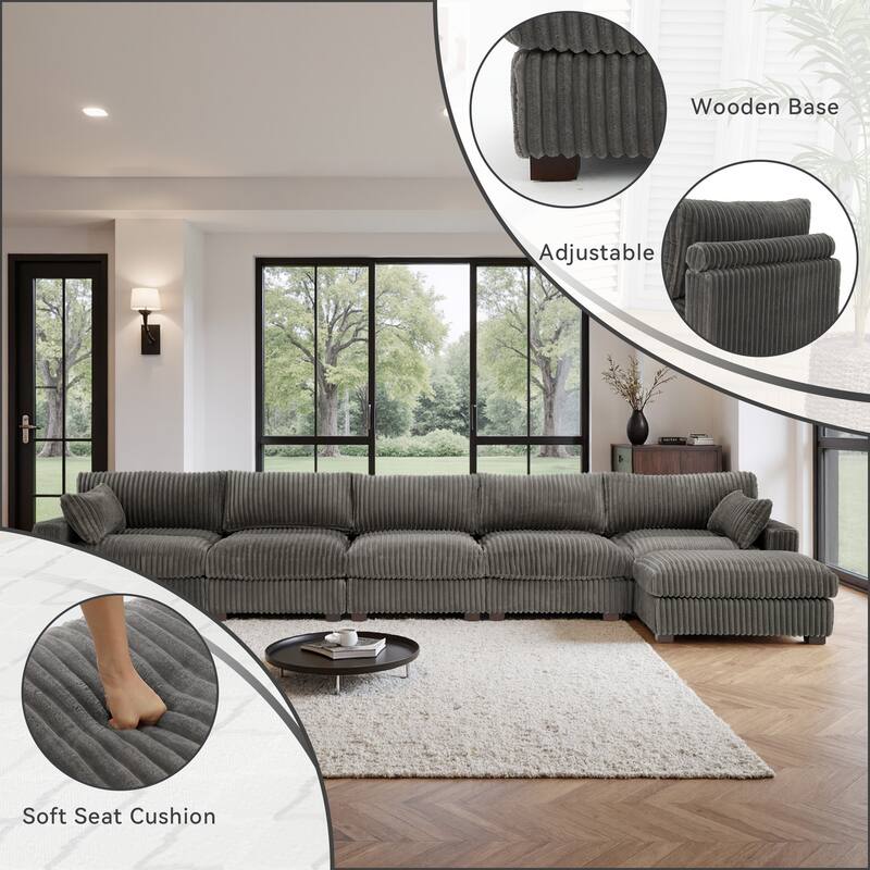 Cloud-Like Flannel Fabric Modular Sectional Sofa with Ottoman