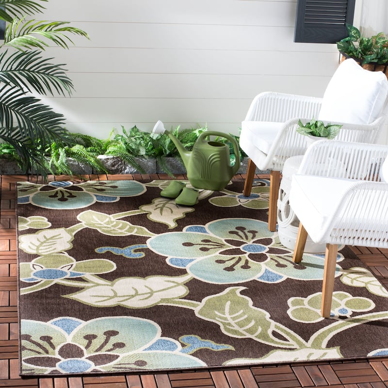 SAFAVIEH Veranda Mefkure Indoor/ Outdoor Waterproof Patio Backyard Rug - 4' x 5'7" - Chocolate/Aqua