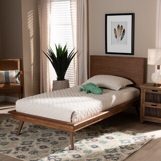 Karine Mid-Century Walnut Brown Finished Wood Twin Size Platform Bed