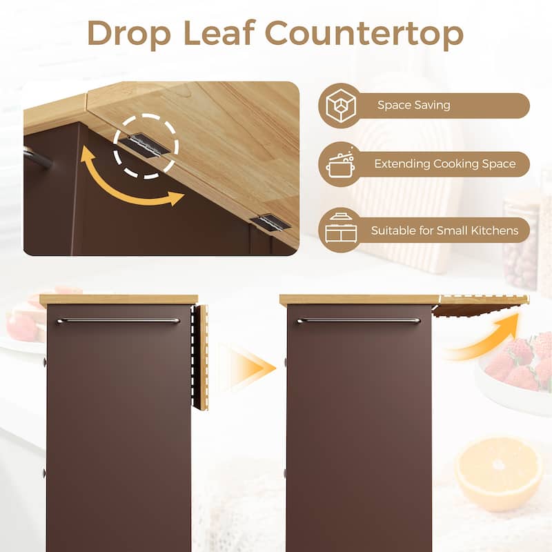 Rolling Kitchen Island with Storage Cabinet & 3 Drawers – Mobile Storage Cart with Extendable Countertop for Small Spaces