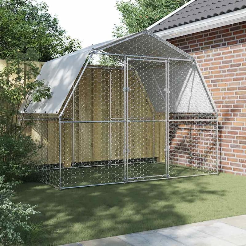 vidaXL Chicken Cage with Roof and Door Hen Coop Outdoor Silver Galvanized Steel