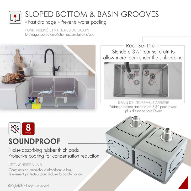 Stylish Dual Mount 28" Double-Bowl Stainless Steel Kitchen Sink S-300TG - 28" x 18" x 10"