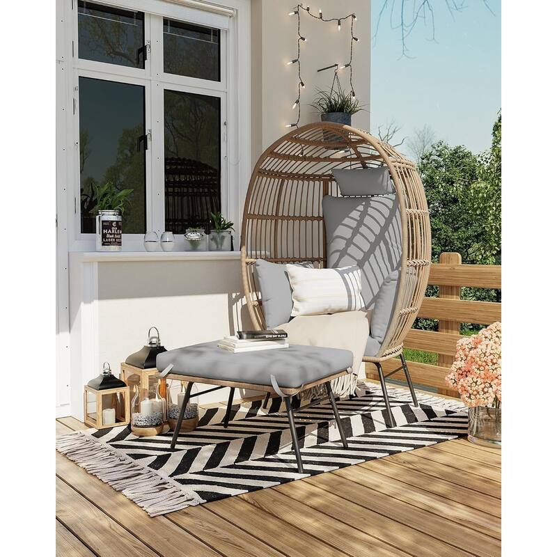 Wicker Egg Chair Set with Ottoman
