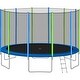 preview thumbnail 2 of 16, Kids Trampoline, Round Outdoor Recreational Trampoline with Safety Fence Mesh, Ladder and 8 or 12Wind Stakes
