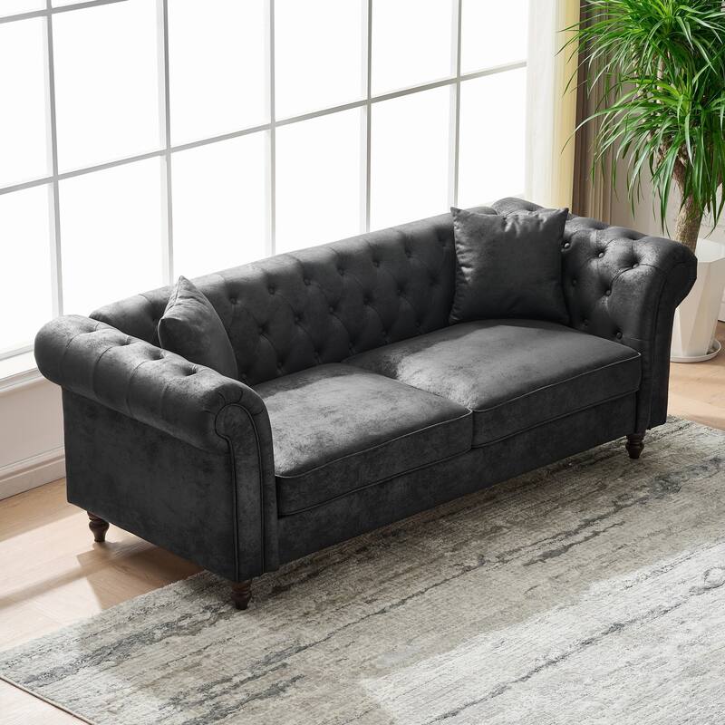 83"Chesterfield ‌Tech Fabric Sofa,High-Tech Fabric Roll Armrest Sofa,Upholstered Modern Couch,3 Seater Couch