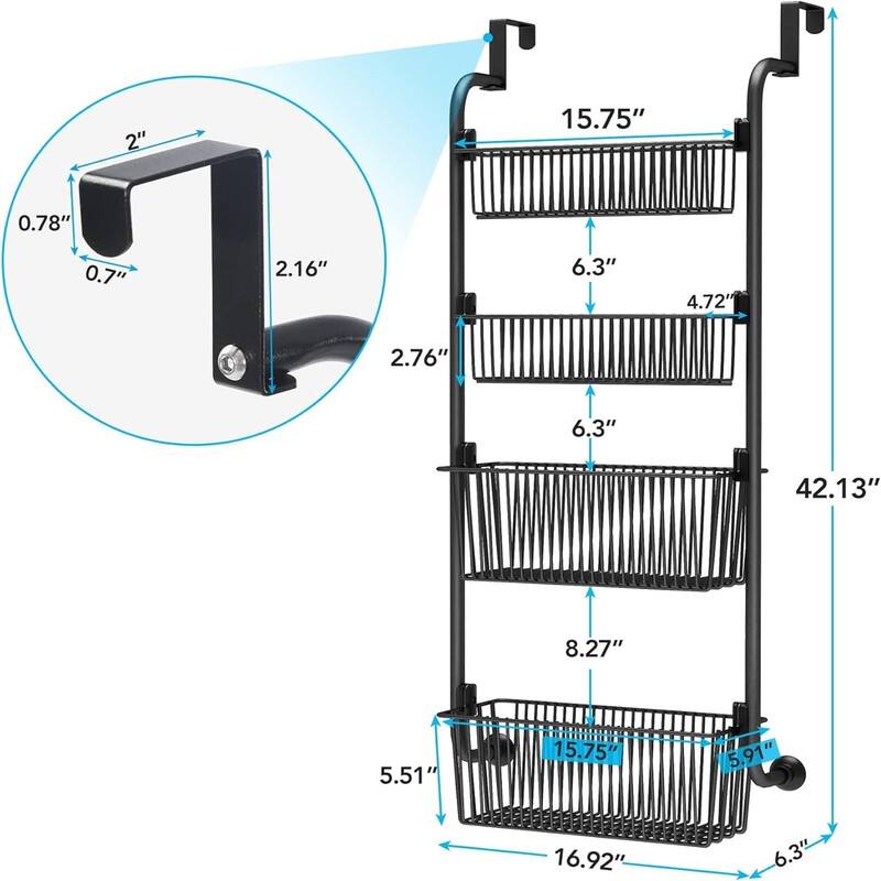 6Tier Over the Door Pantry Organizer HeavyDuty Metal with 6 Baskets