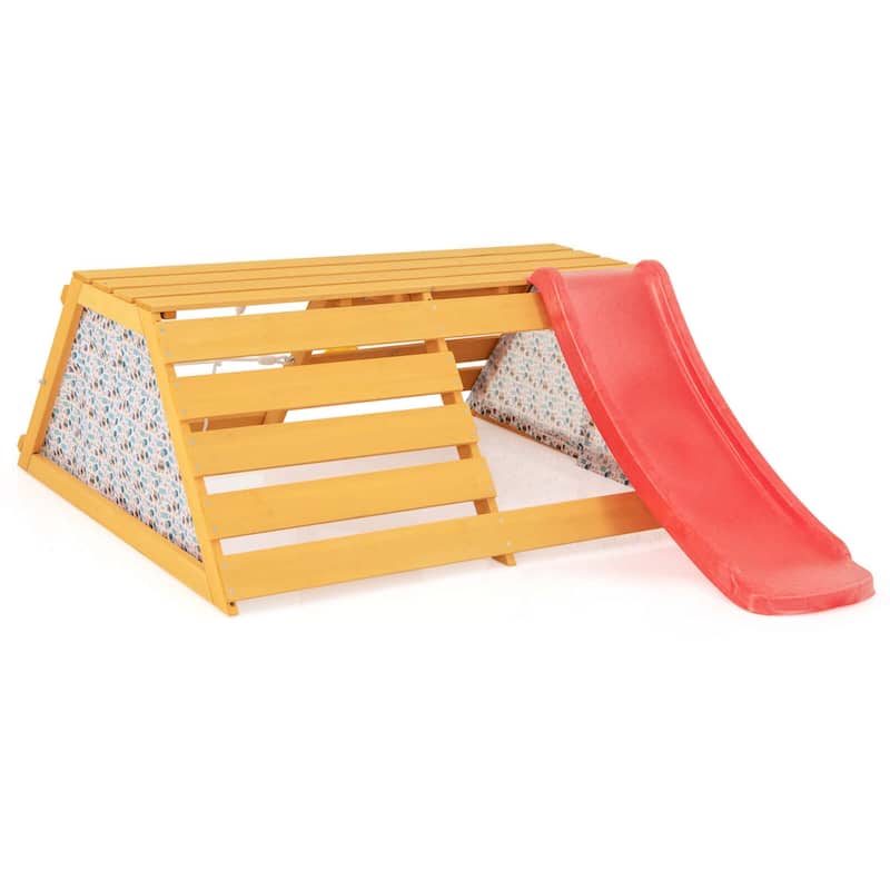 Costway 5-in-1 Indoor Jungle Gym Montessori Climbing Toys with Slide - See Details - See Details - Brown