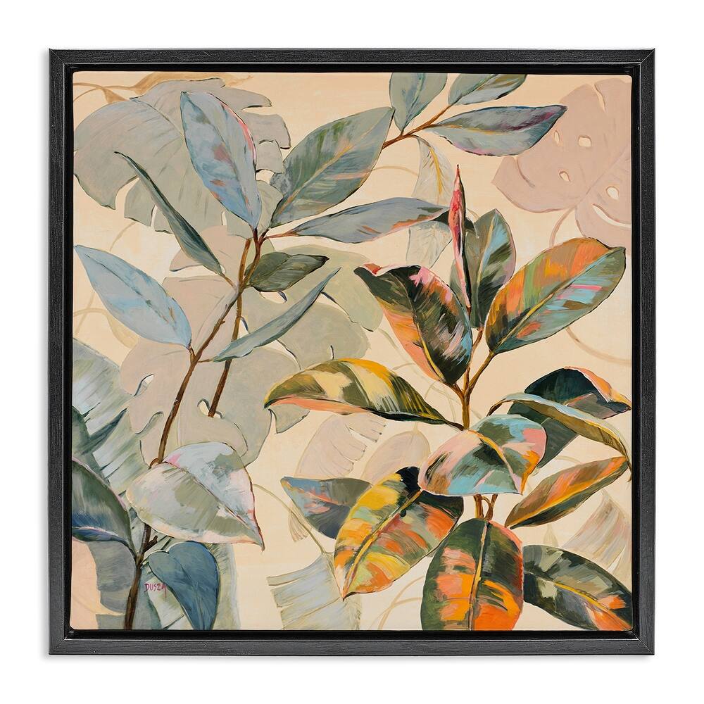 Stupell Tropical Leaves Warm Tones Framed Floater Canvas Wall Art Design By Dusza