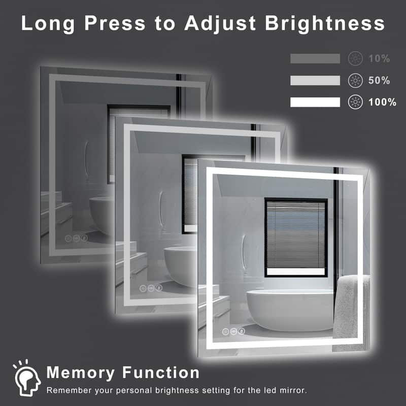 Extra Large LED Bathroom Mirror Anti-Fog Tempered Wall Vanity Mirror with Double Light Strip, Dimmable, UL-Listed