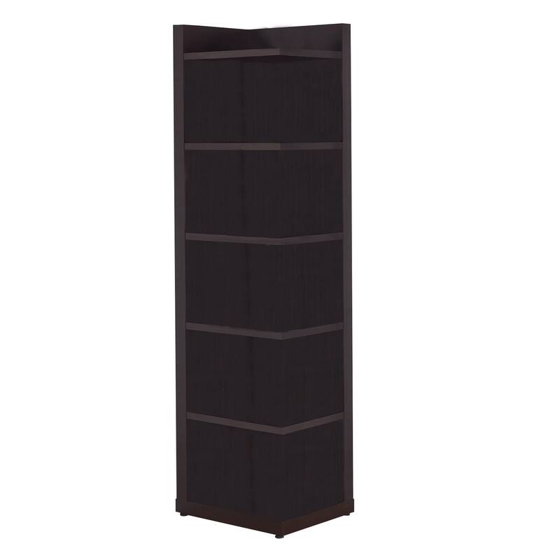 Radiant Brown Wooden Corner Bookcase - 71 H x 19.75 W x 15.75 L