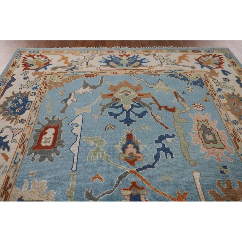 Blue Oushak Indian Area Rug Handmade Wool Carpet - 7'10"x 10'0"