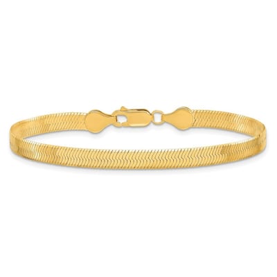Curata 10k Yellow Gold Unisex 5mm Flexible Herringbone Chain Bracelet - 7" 8"