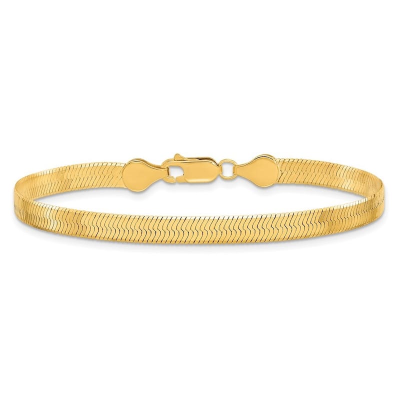 Curata 10k Yellow Gold Unisex 7" or 8" Flexible Silky Herringbone Chain Bracelet - 2.5mm 3mm 4mm 5mm
