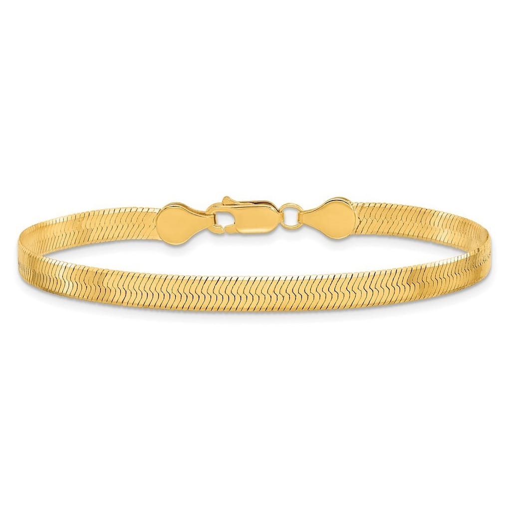 Curata 10k Yellow Gold Unisex 7" or 8" Flexible Silky Herringbone Chain Bracelet - 2.5mm 3mm 4mm 5mm