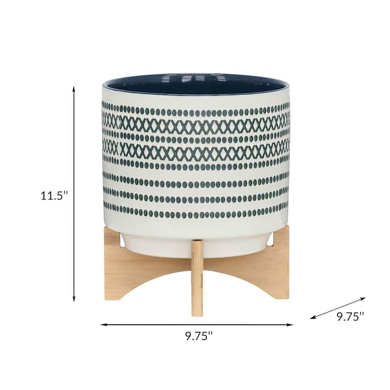 10-inch Ceramic Planter On Stand with Dots