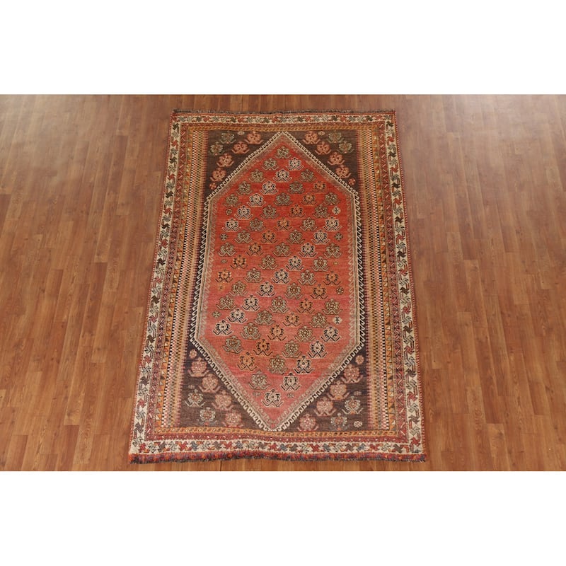Hand Knotted Oriental 100% Wool Carpet Traditional Geometric Oranges & Rust Shiraz Area Rug - 7' 9'' X 5' 0''